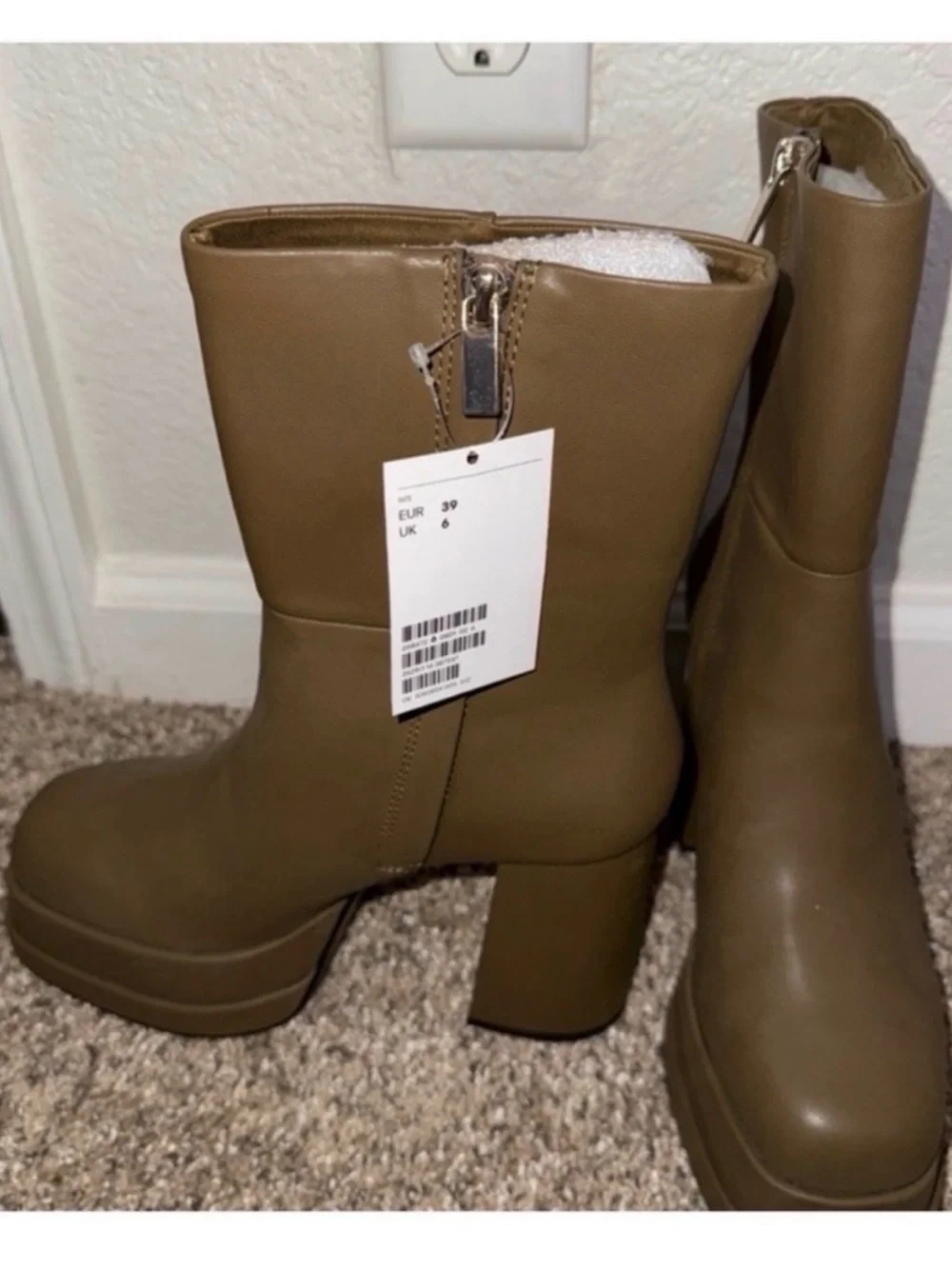 H&M Olive Platform Block-Heel Ankle Boots